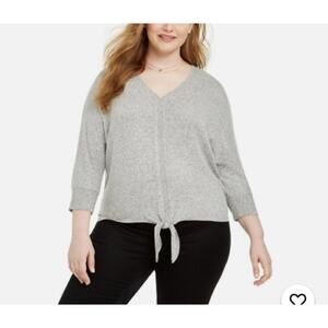 Style & Co. Womens Plus Size Tie-Hem Dolman-Sleeve Lightweight Sweater, Gray, OX